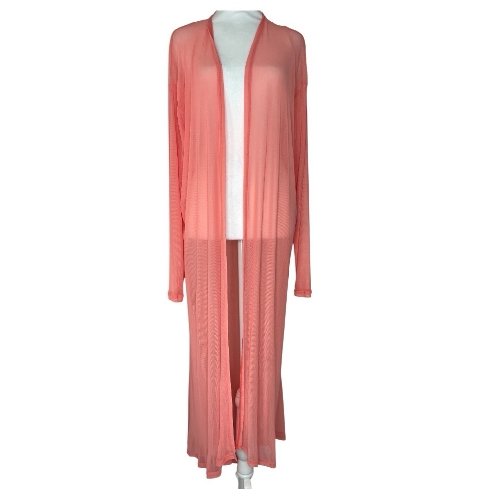 Zenana Vibrant Coral Long Sleeve Sheer Cardigan Size 1X
